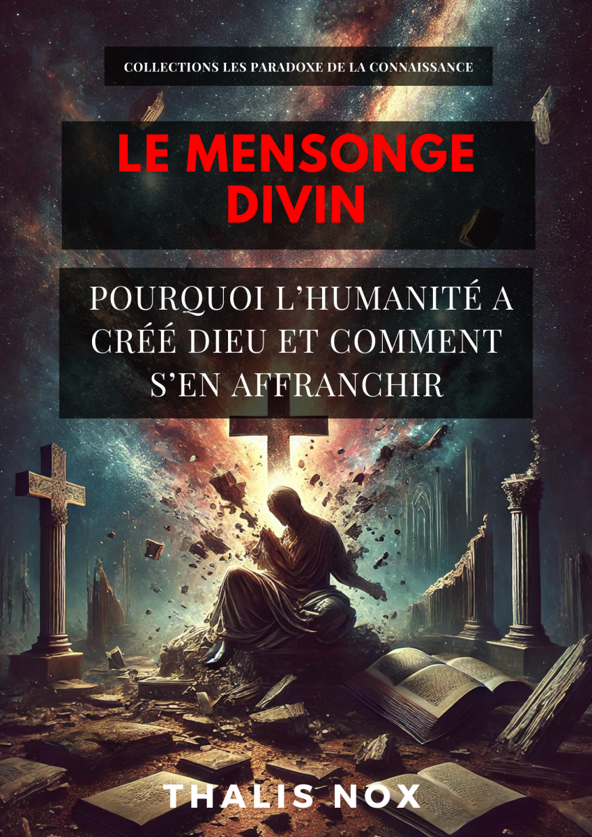Couverture du livre Le Mensonge Divin de Thalis Nox – critique des religions et déconstruction spirituelle.