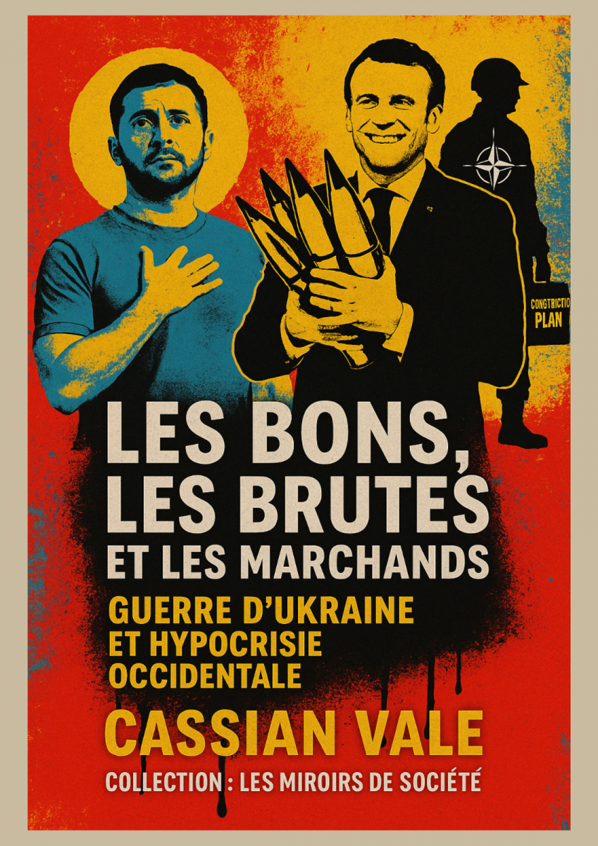 Couverture du livre "Les Bons, les Brutes et les Marchands" de Cassian Vale – essai critique sur la guerre d’Ukraine et l’hypocrisie occidentale