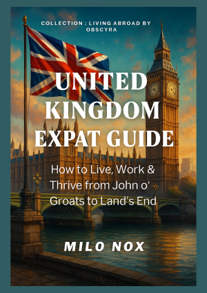 Cover of “United Kingdom Expat Guide” showing Big Ben and the Union Jack with bold white title text and a sharp, modern design.