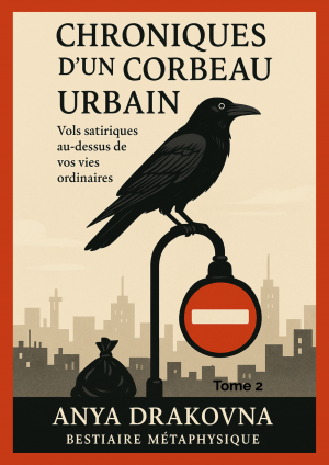 Couverture du livre « Chroniques d’un Corbeau Urbain » d’Anya Drakovna, collection Bestiaire Métaphysique, avec un corbeau perché sur un panneau urbain.