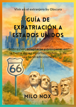 Portada de la Guía de Expatriación a Estados Unidos, mostrando el mapa y elementos representativos del país, con un enfoque en la experiencia expatriada.