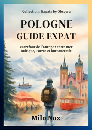 Couverture du Guide d'Expatriation en Pologne montrant des scènes typiques du pays : paysages urbains et naturels, symboles de l’équilibre entre modernité et tradition.