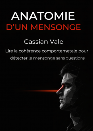 Profil stylisé d’un homme en polygonal noir et gris, regardant droit devant, avec un faisceau lumineux rouge traversant son nez, sur fond noir.